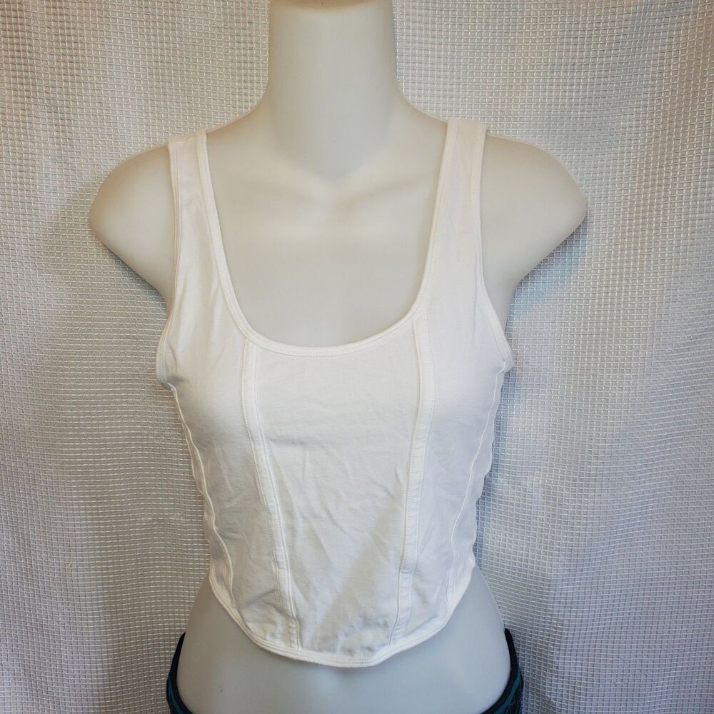Pacific Sun PAC Cares Womens Sz Medium White Crop Ribbed Tank Top Fitted Cotton